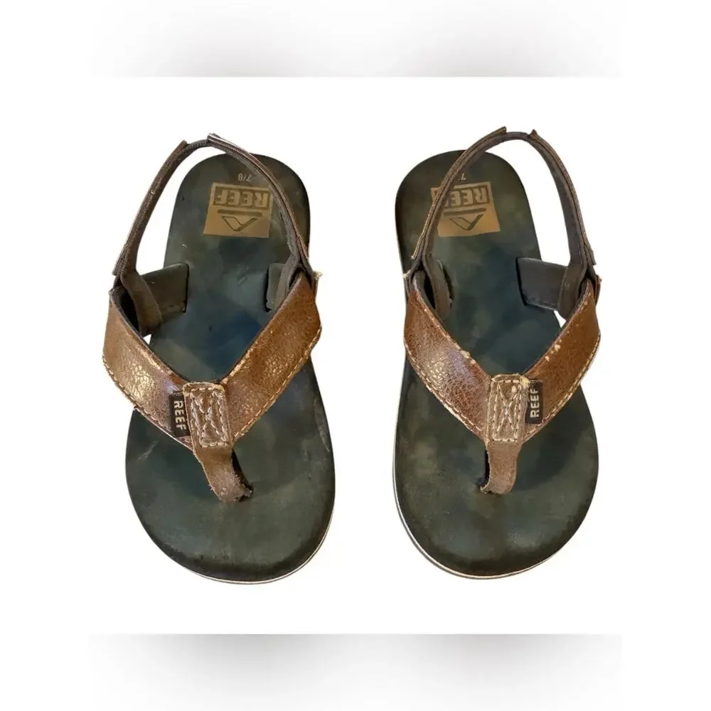 Reef Toddler Leather Flip Flop Sandals Brown Backstrap Size 7/8 Beach Summer